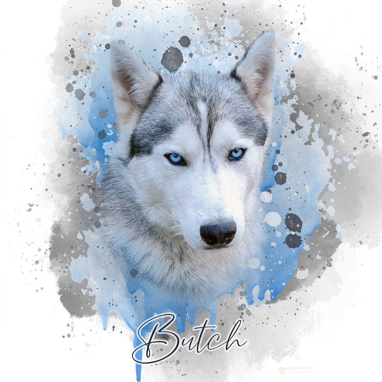 Husky im Wasserfarben Stil als Portrait