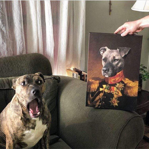 Gemälde Hund in Uniform als Portrait auf Leinwand