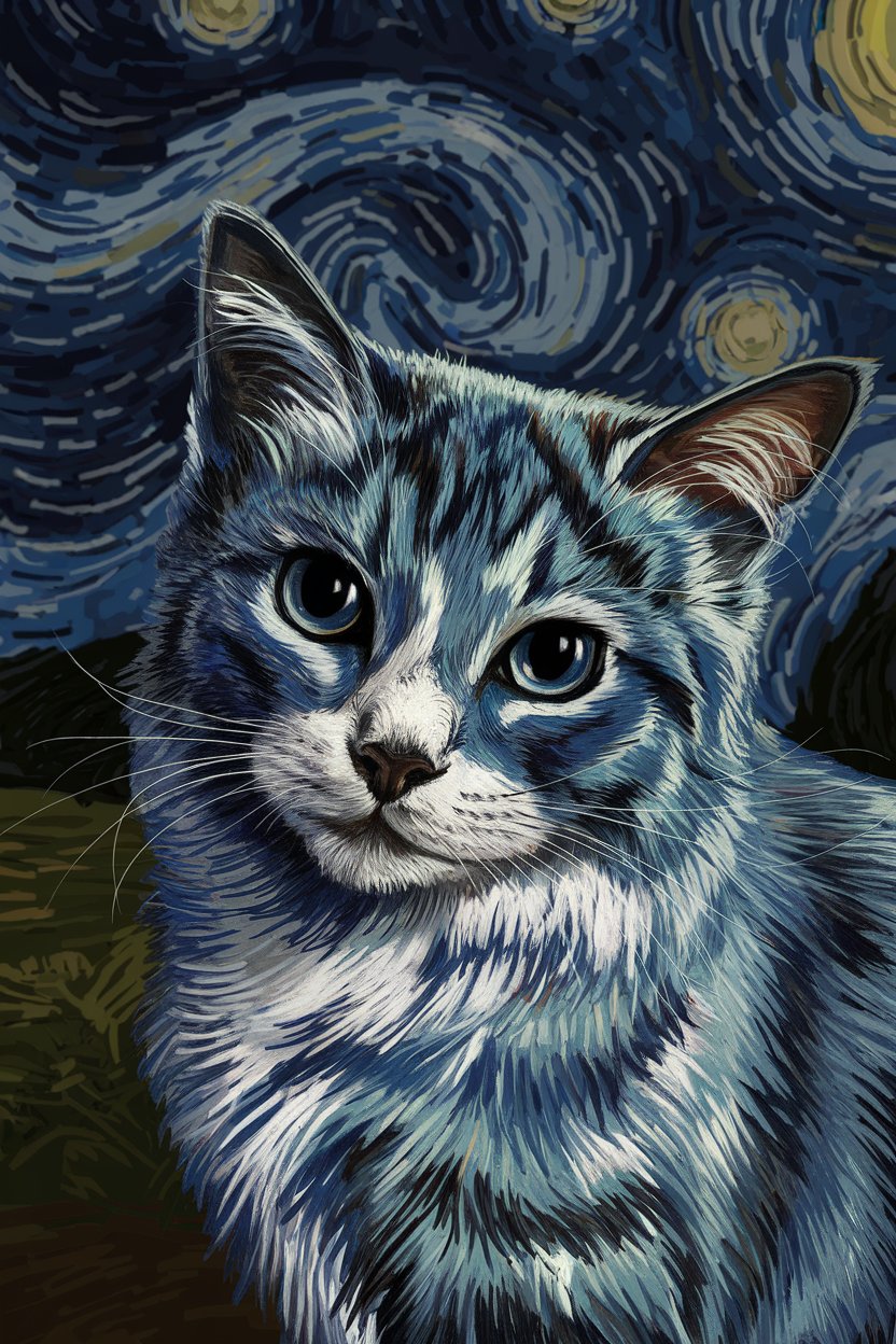 Noche estrellada - Póster moderno de pintura para mascotas con impresión de calidad de 250 g