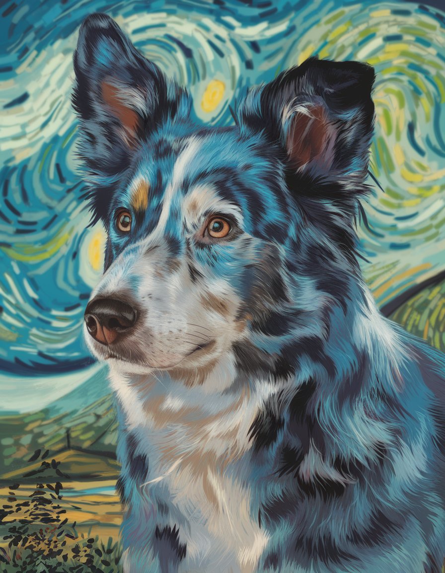 Noche estrellada - Póster moderno de pintura para mascotas con impresión de calidad de 250 g