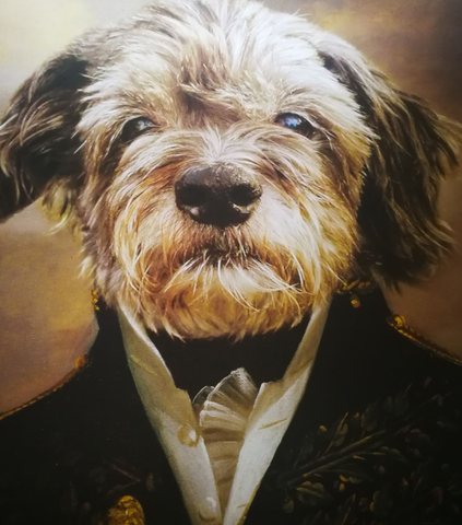 Perro sobre lienzo con traje