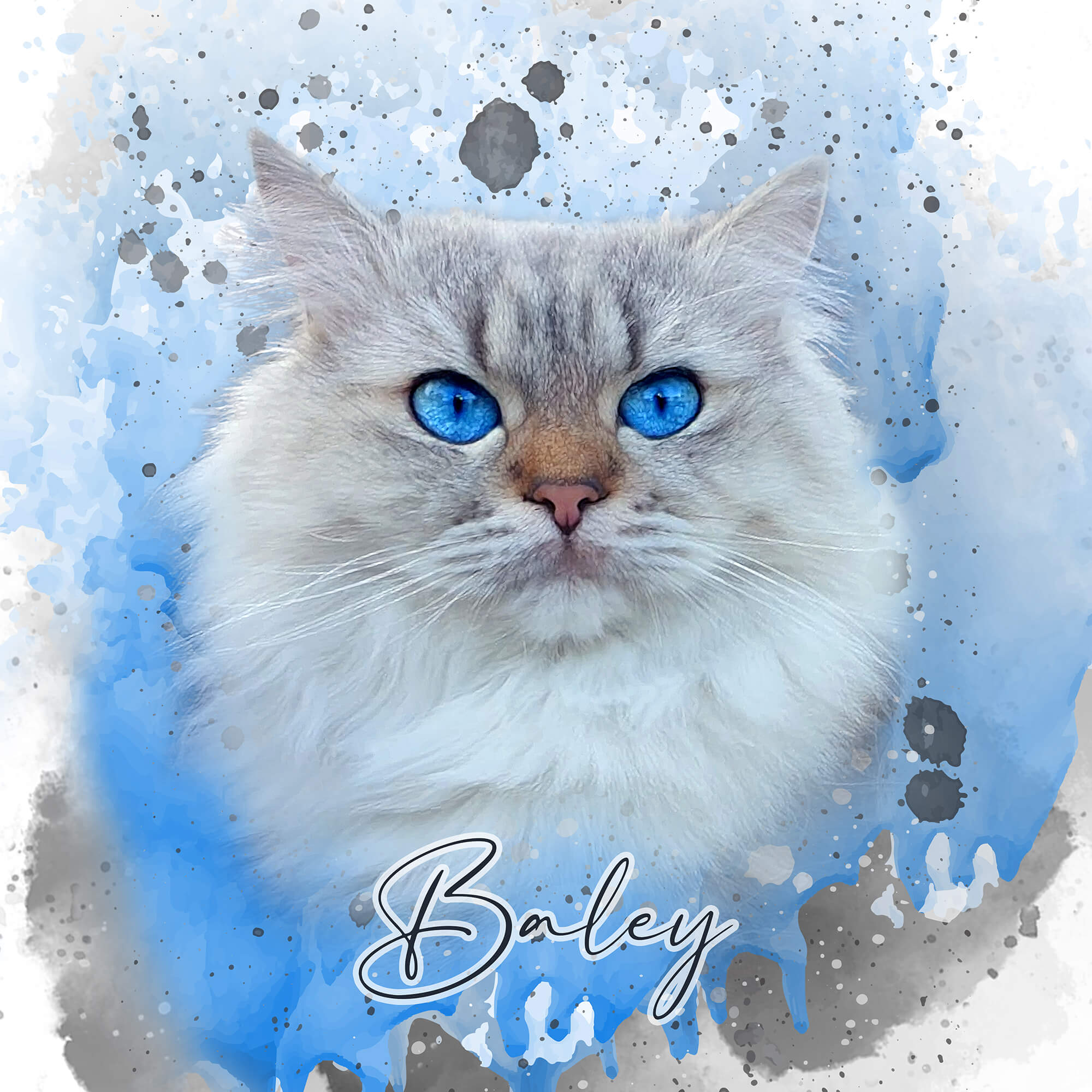 Katzenportrait Wasserfarbe mit blauen Augen