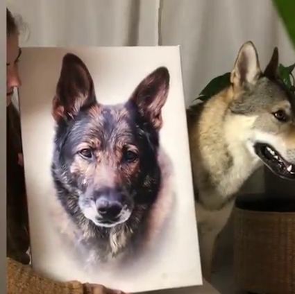 Klassisches Porträt Hund auf Leinwand verstorben