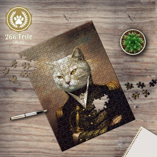 Katze als Offizier auf einem Haustierpuzzle
