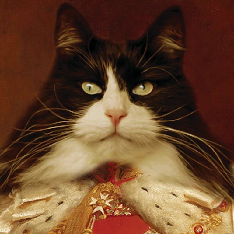 Haustier Kunst Katze in Uniform der König als Gemälde