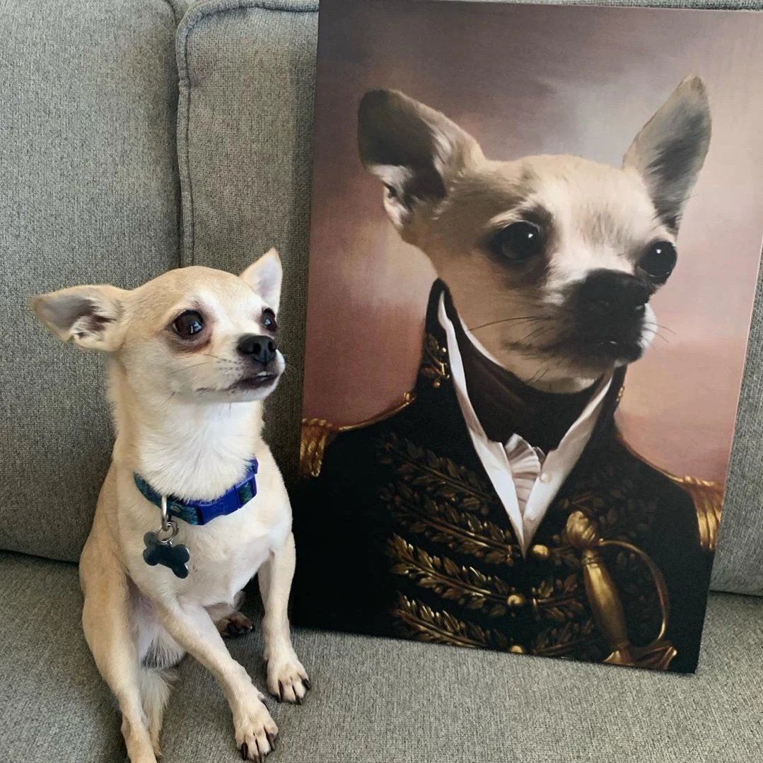 Gemälde von einem Hund neben dem Hund