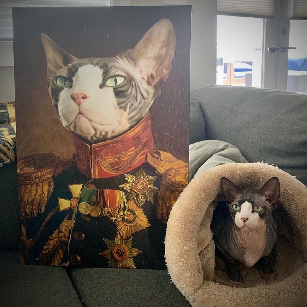 Gemälde einer Katze im Anzug Porträt