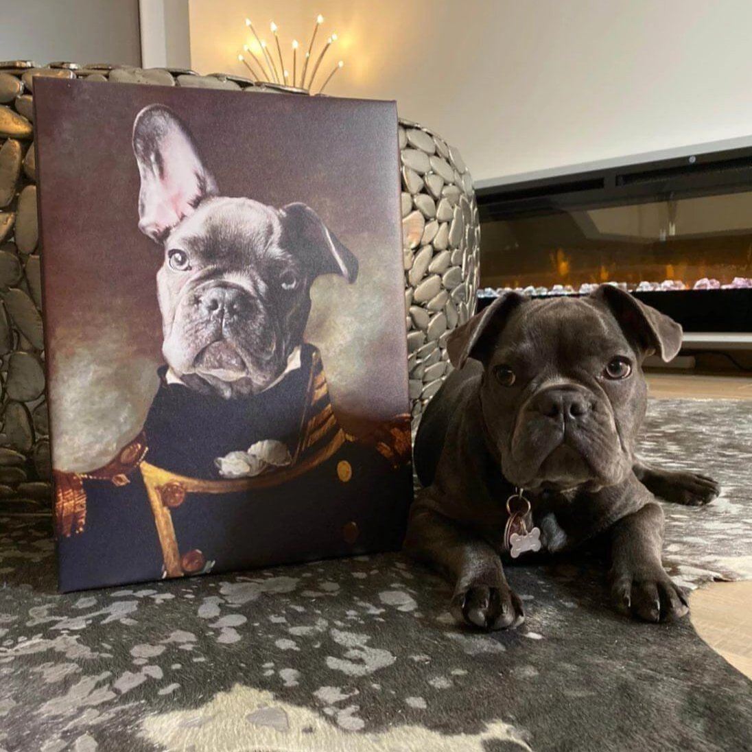 Hundeportrait in Kleidung auf Leinwand - Der Admiral